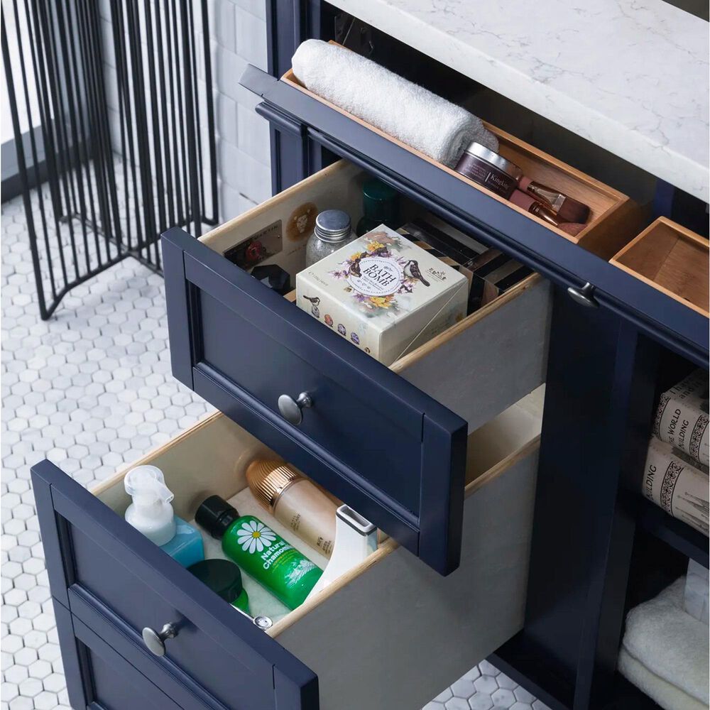 James Martin Vanities Brittany 36&quot; Single Bathroom Vanity in Victory Blue with 3 cm Carrara White Marble Top and Rectangle Sink, , large