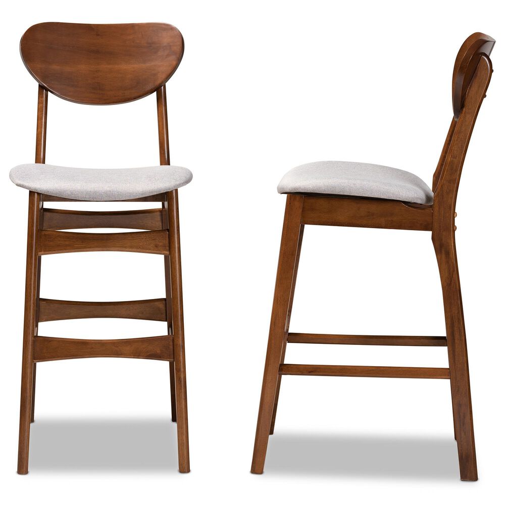 Baxton Studio Katya Bar Stool with Grey Cushion in Walnut Brown (Set of 2), , large