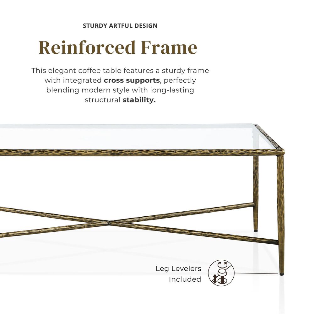 Furniture of America Lalia Coffee Table with Tempered Glass Top and Bullnose Edge in Matte Gold, , large