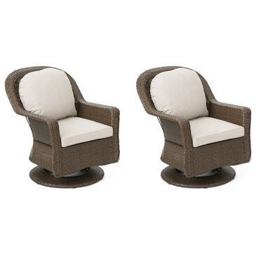 Noble House Lawrence Patio Swivel Club Chair in Brown (Set of 2), , large