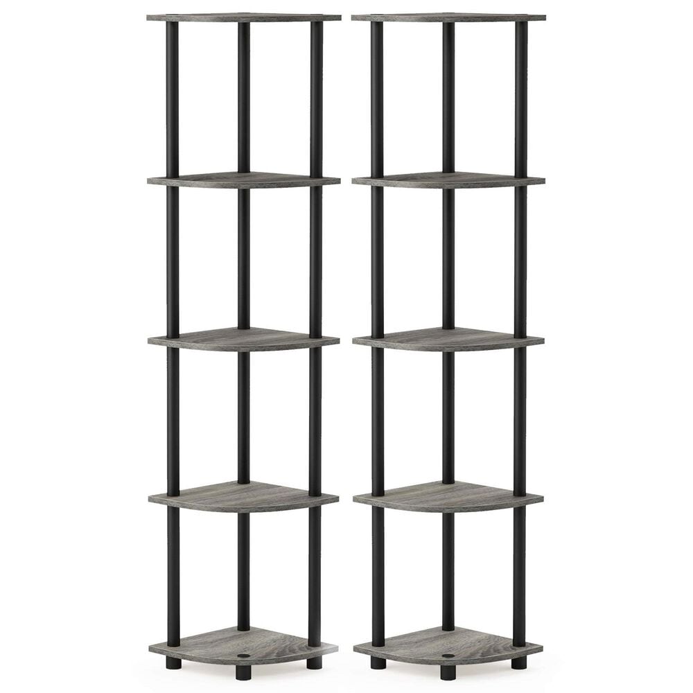 HOMLUX 5-Tier Multi-Purpose Corner Open Bookshelf in French Oak and Black (Set of 2), , large