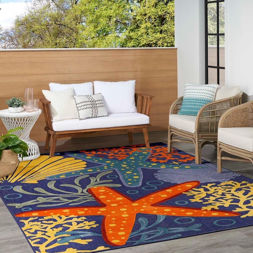Nourison Aloha ALH24 7&#39;10&quot; x 10&#39;6&quot; Navy and Multicolor Indoor/Outdoor Area Rug, , large