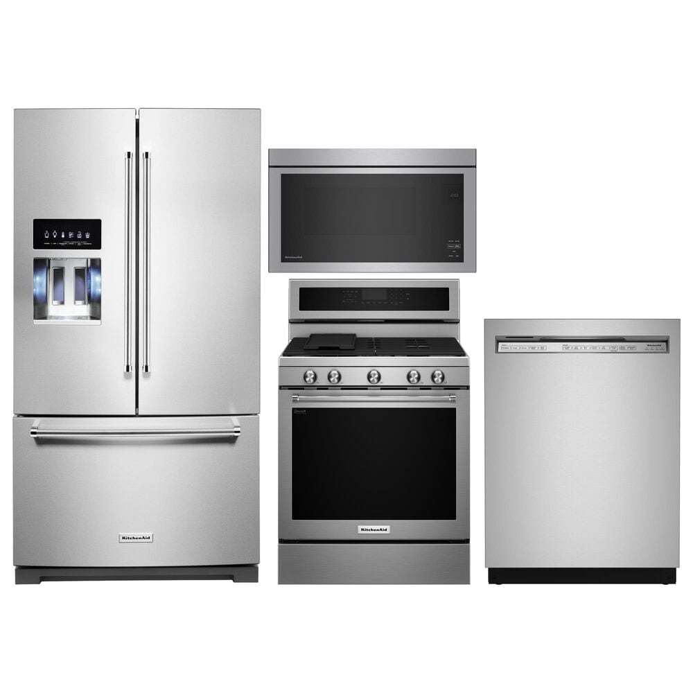 KitchenAid 4pc Kitchen Package with Refrigerator, Range, Microwave, and Dishwasher in Stainless Steel, , large