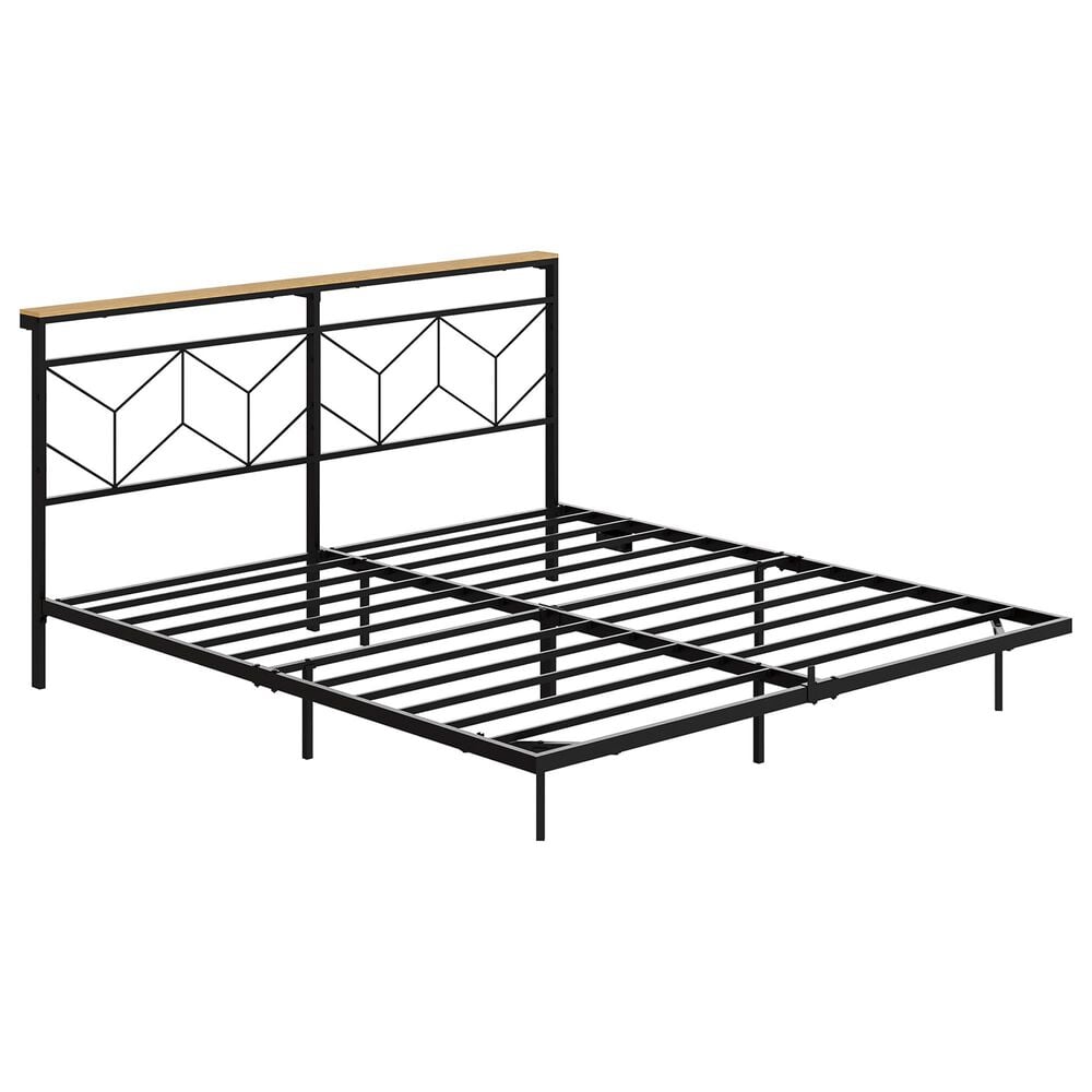 HOMLUX King Floating Bed Frame with LED Headboard and Charging Station in Black, , large