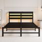 Hearth and Haven Full Metal Bed with RGB Lights and Storage Shelf in Black, , large