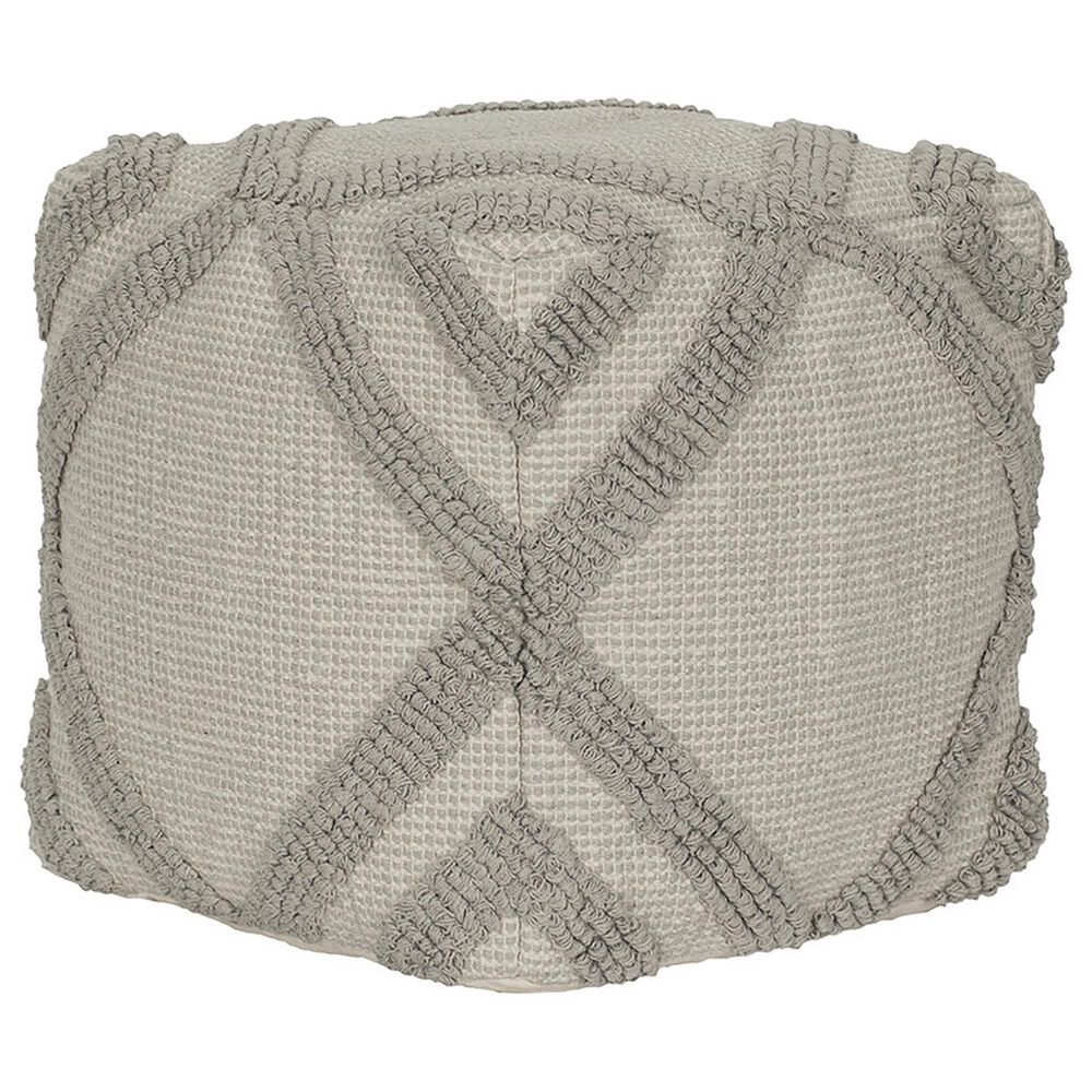 India House 18" x 18" Square Fringe Pouf in Grey, , large