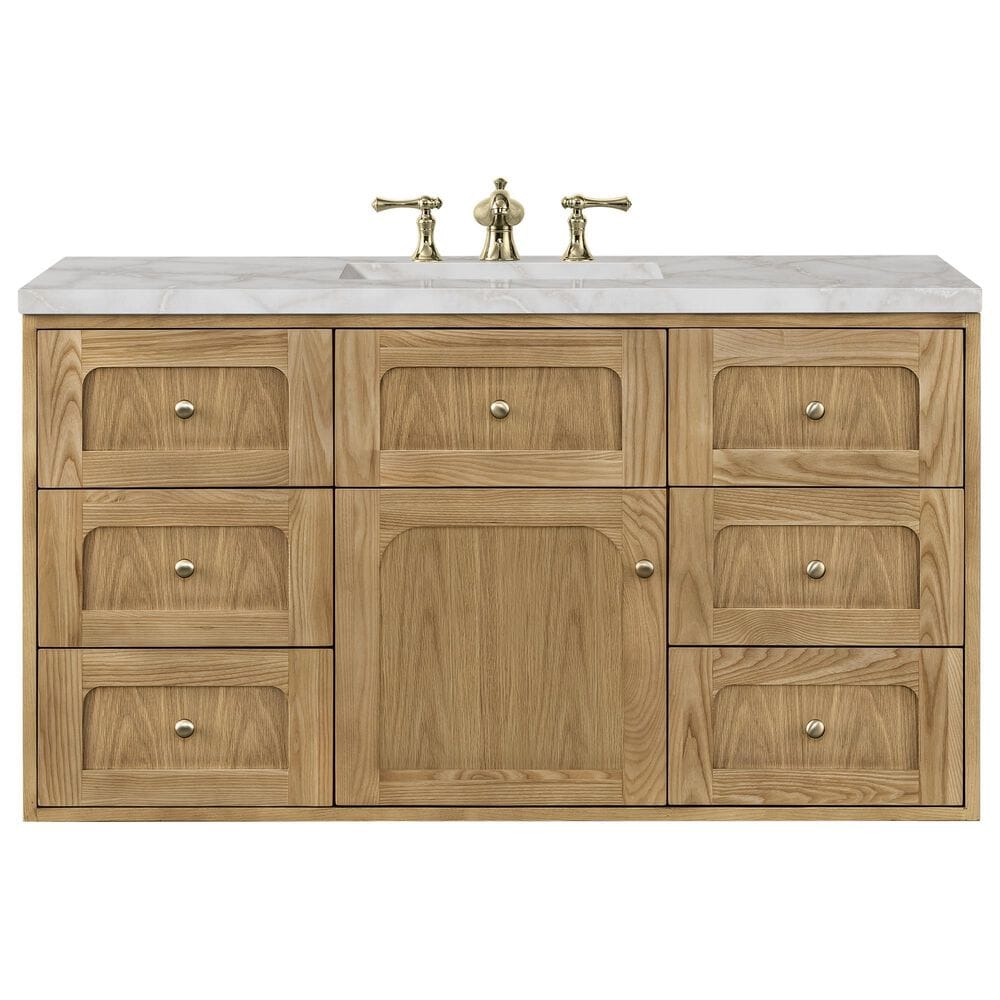 James Martin Vanities Laurent 48" Single Bathroom Vanity in Light Natural Oak with 3 cm Eternal Jasmine Pearl Silestone Top, Rectangular Sink and FreePower Wireless Charger, , large