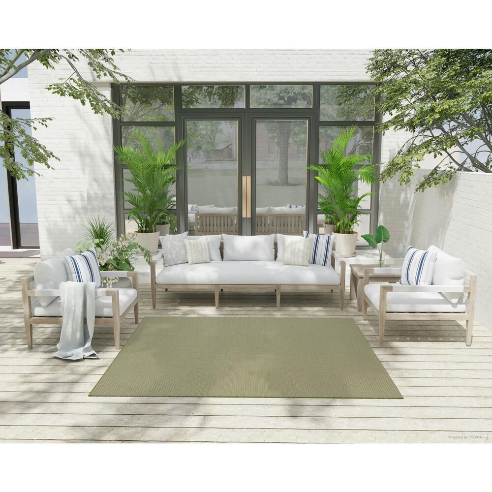 Nourison Courtyard Ivory and Green 6&#39; Square Indoor/Outdoor Area Rug, , large