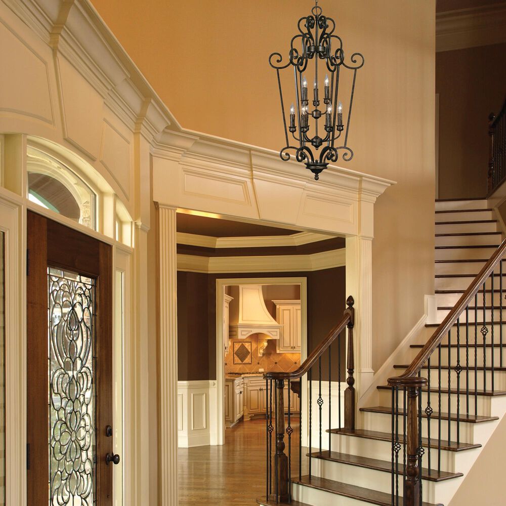 Golden Lighting Heartwood 9-Light Caged Foyer Chandelier in Burnt Sienna, , large