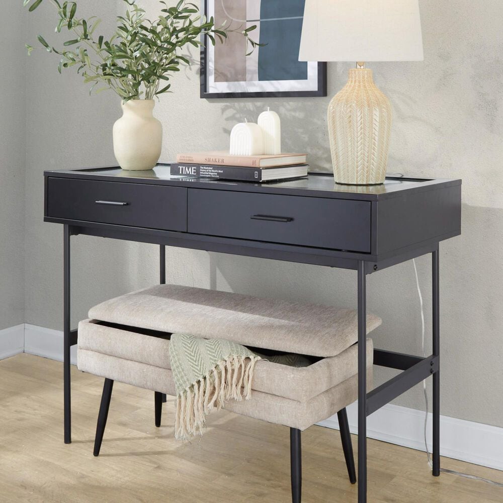 Lumisource Neapolitan Storage Bench with Light Brown Cushion in Black, , large