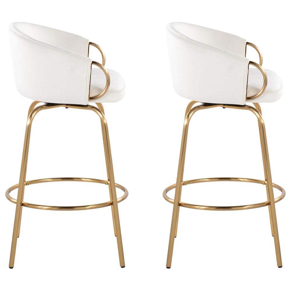 LumiSource Claire Swivel Counter Stool with Cream Velvet Upholstery in Gold (Set of 2), , large
