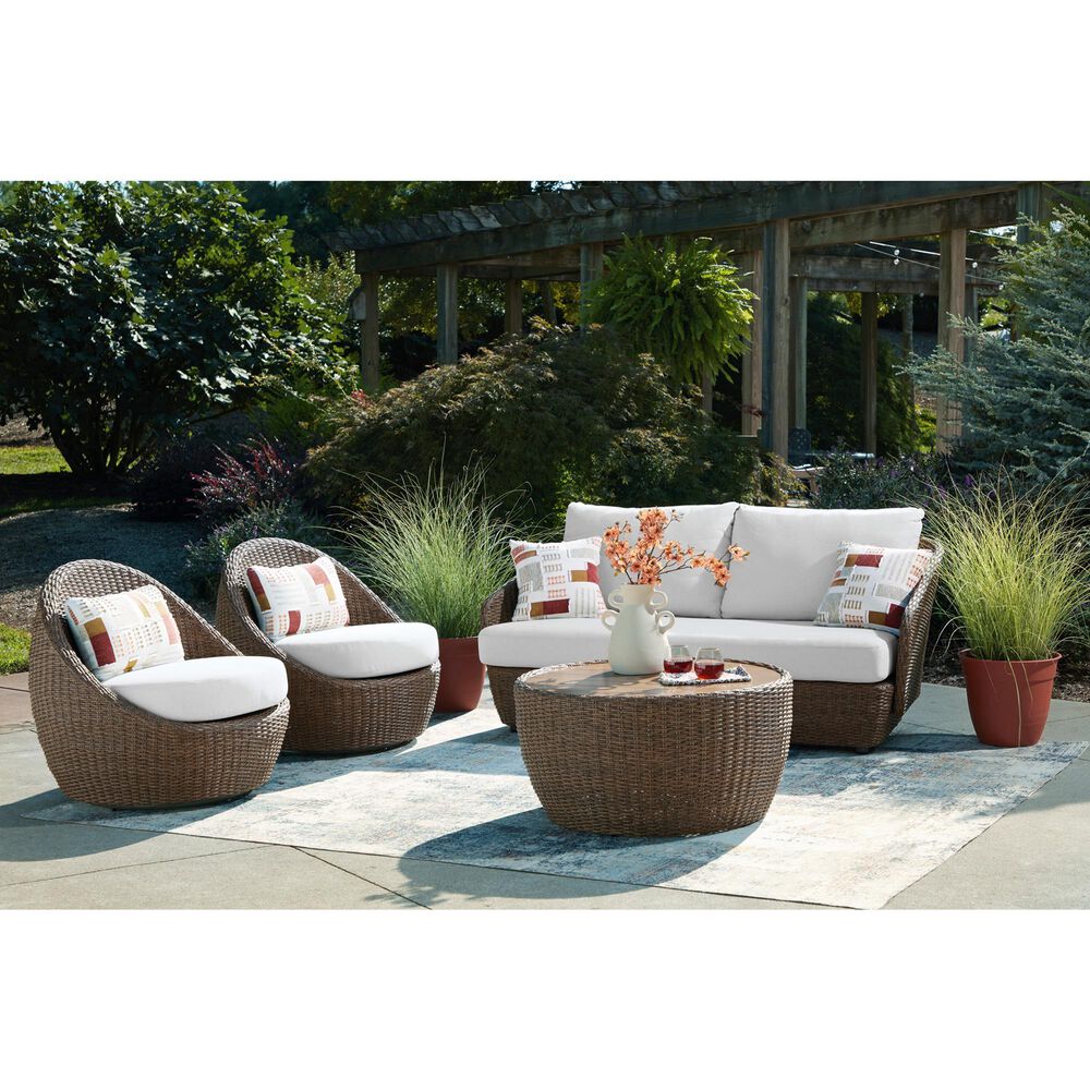 Ashley Double Point 3-Piece Patio Conversation Set in Beige, , large