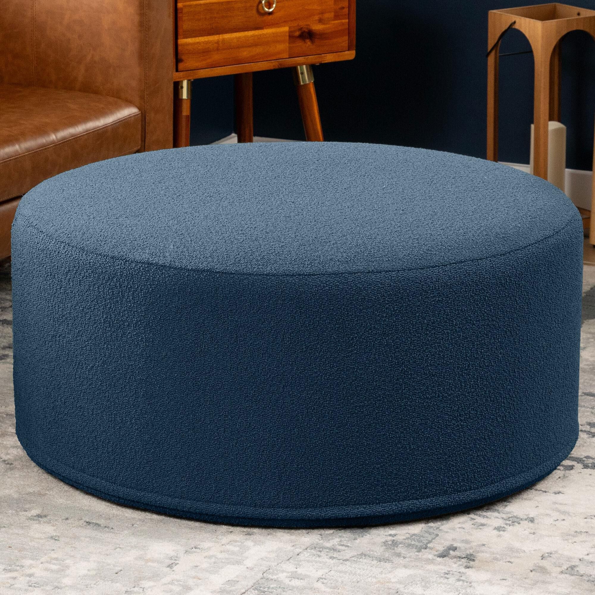 Jaxx Candler Boucle Fabric Ottoman in Navy