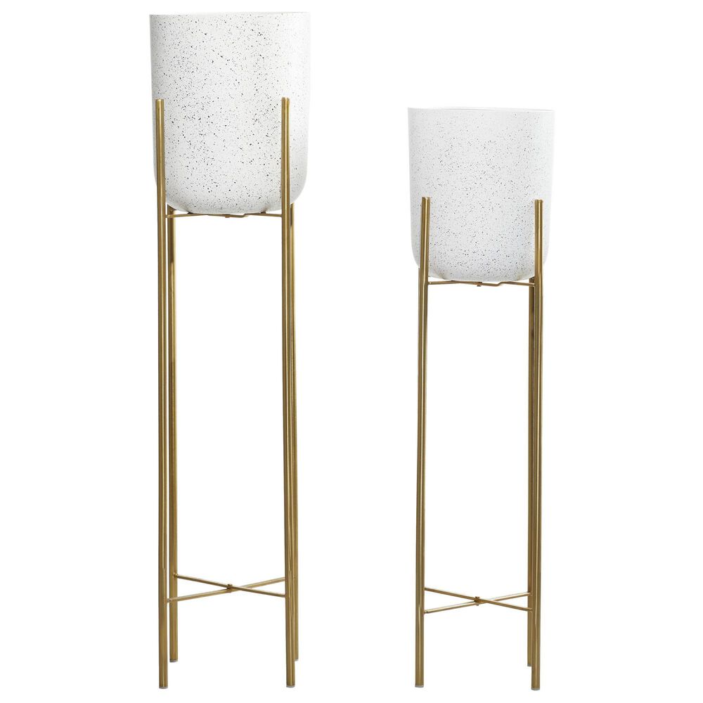 Maple and Jade Deep Recessed Dome Planter with Removable Stand in Matte White and Gold &#40;Set of 2&#41;, , large