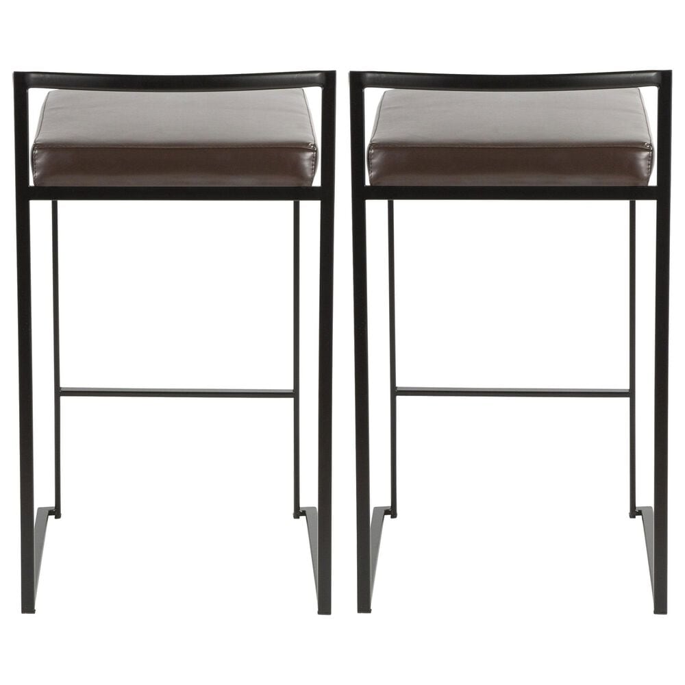 Lumisource Fuji Stackable Counter Stool with Brown Faux Leather Cushion in Black &#40;Set of 2&#41;, , large