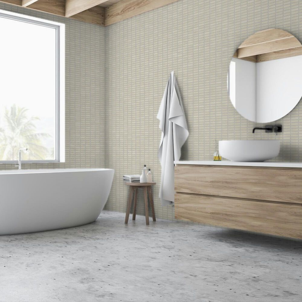 Emser Savvy Oat 1" x 3" on 11" x 12" Glazed Porcelain Mosaic Sheet, , large