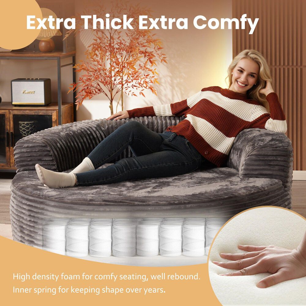 HOMLUX 59" Plush Corduroy Round Chair in Gray, , large