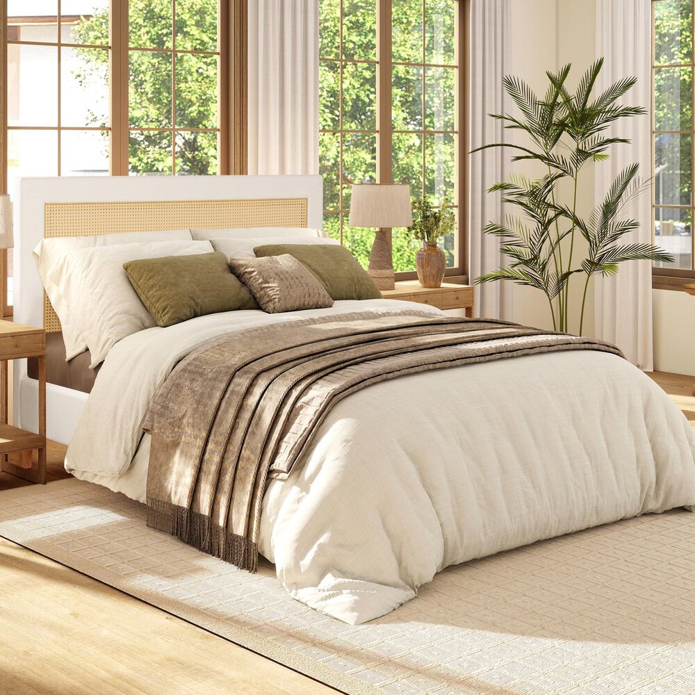 Hearth and Haven Haley Queen Platform Bed with Antique White Upholstery in Natural, , large