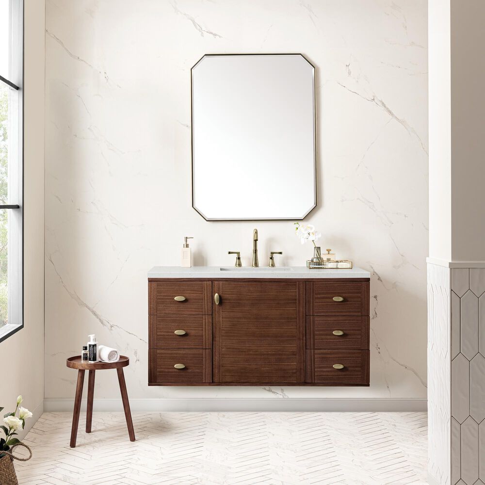 James Martin Vanities Amberly 48&quot; Single Bathroom Vanity in Mid-Century Walnut with 3 cm Lime Delight Quartz Top and Rectangular Sink, , large