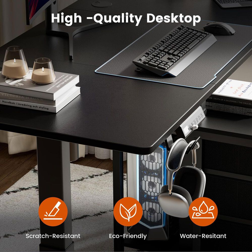 HOMLUX 47" Height-Adjustable Sit-Stand Computer Desk with Printer Cabinet in Black, , large