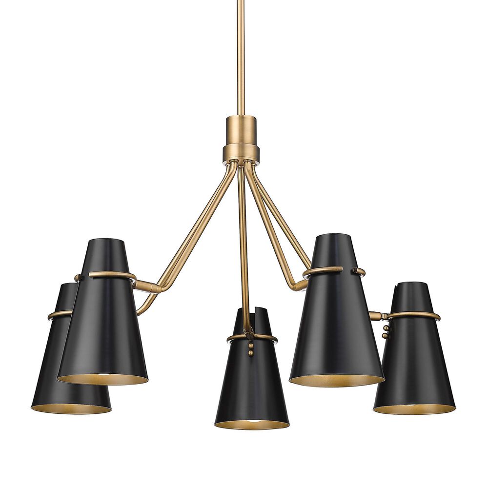 Golden Lighting Reeva 5-Light Chandelier with Black Shade in Modern Brass, , large