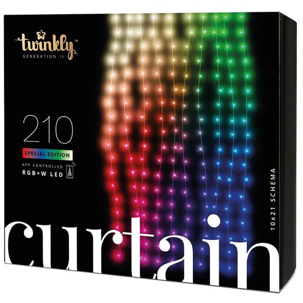 Twinkly 210L 5MM Matt+Clear Flat RGBW lens light curtain, 10 drops of 10 lamps, 5 ft. wide, 7 ft. long, 4 in. lamp spacing, Transparent wire, BT+WiFi, Gen II, IP44, , large