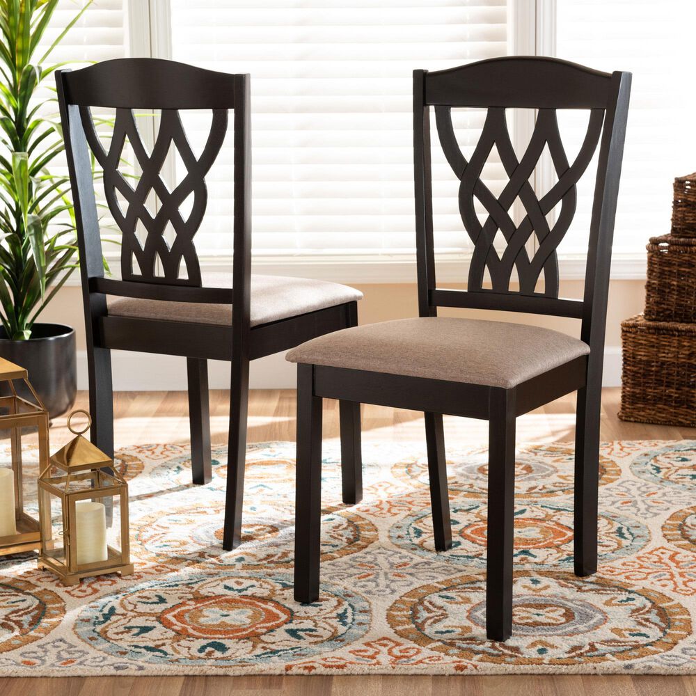 Baxton Studio Delilah Side Chair with Sand Cushion in Dark Brown (Set of 2), , large