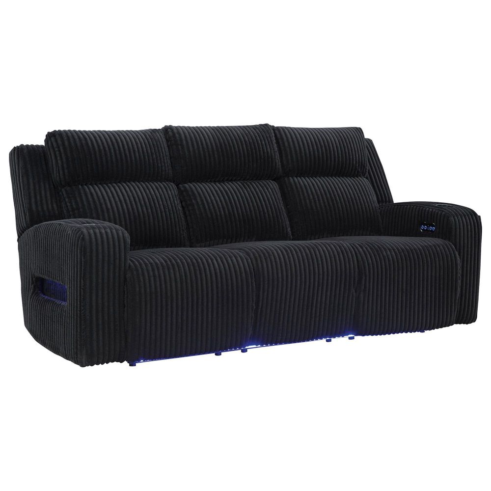 Ashley Forest Lake Power Reclining Sofa with Adjustable Headrest in Black Velvet, , large