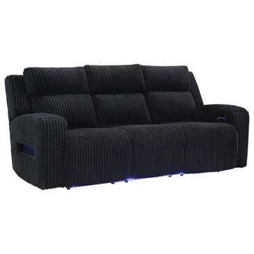 Ashley Forest Lake Power Reclining Sofa with Adjustable Headrest in Black Velvet, , large