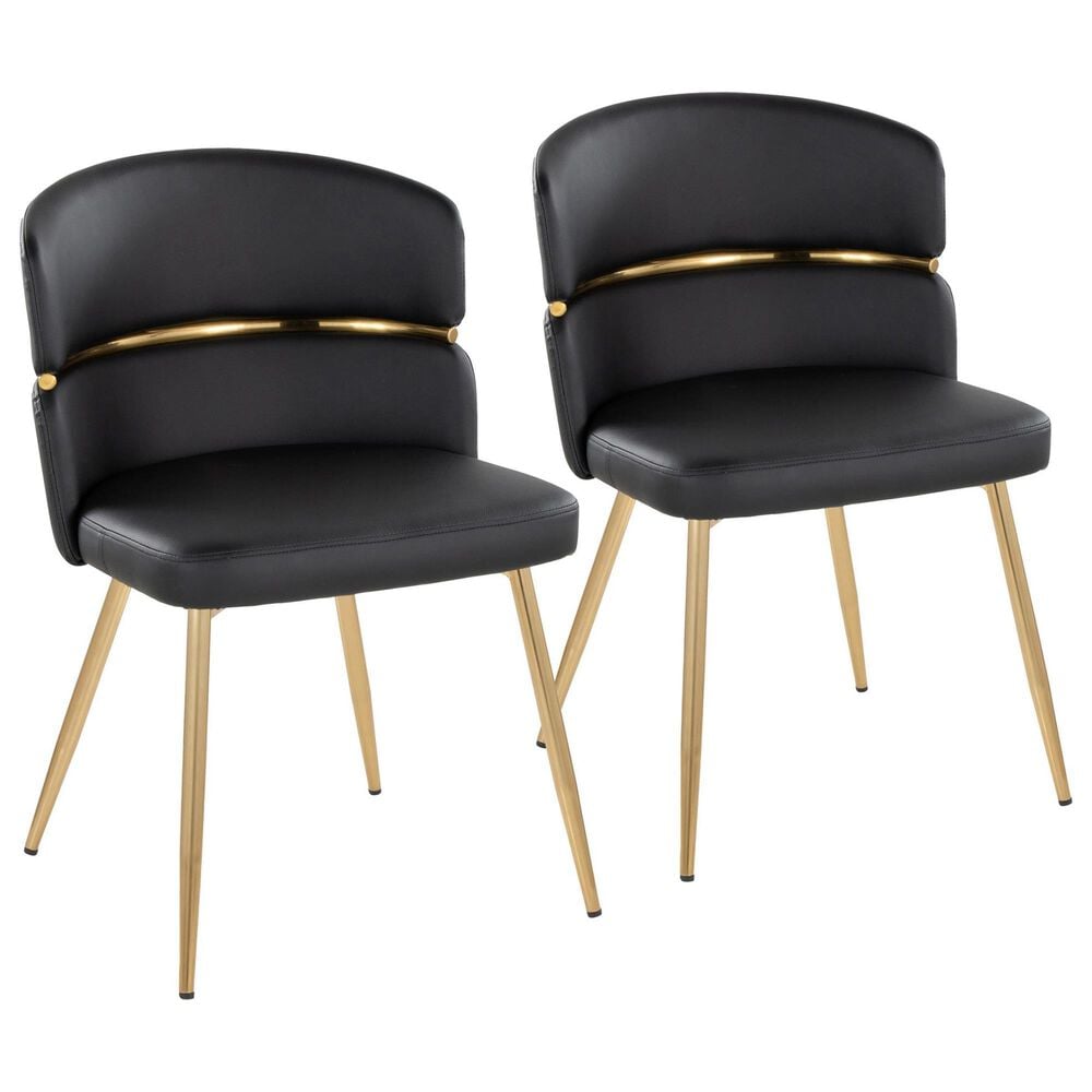 Lumisource Cinch Side Chair with Black Faux Leather Cushion in Gold (Set of 2), , large