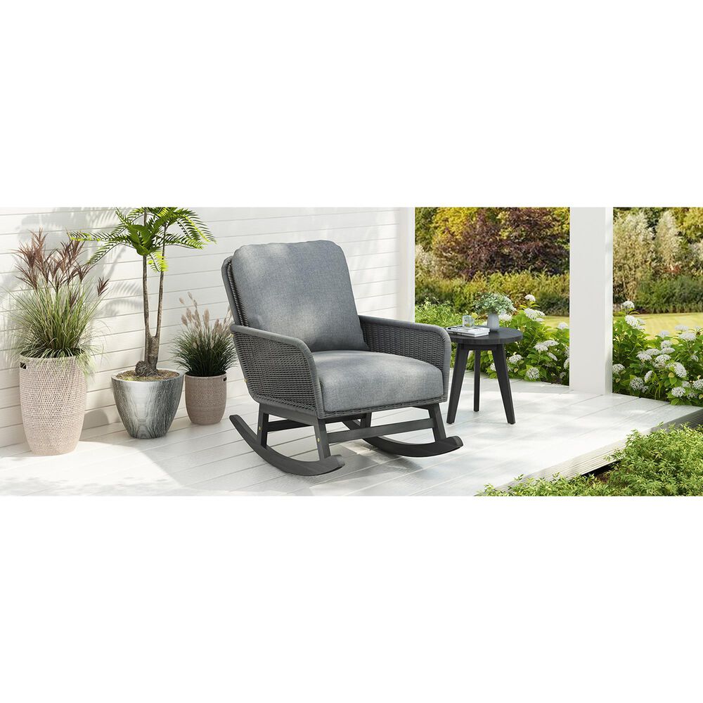 Hearth and Haven Minimalist Patio Rocking Chair with Cushions and Wood Frame in Gray, , large