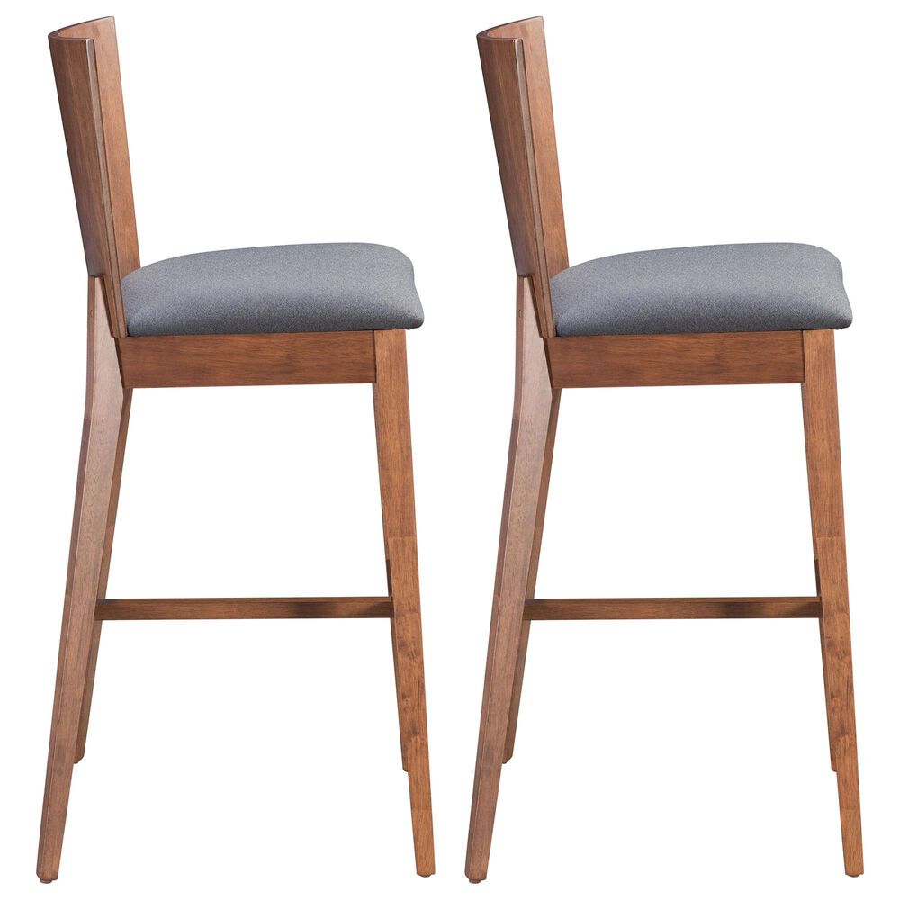 Zuo Modern Ambrose Bar Chair in Brown/Dark Gray Cushion &#40;Set of 2&#41;, , large