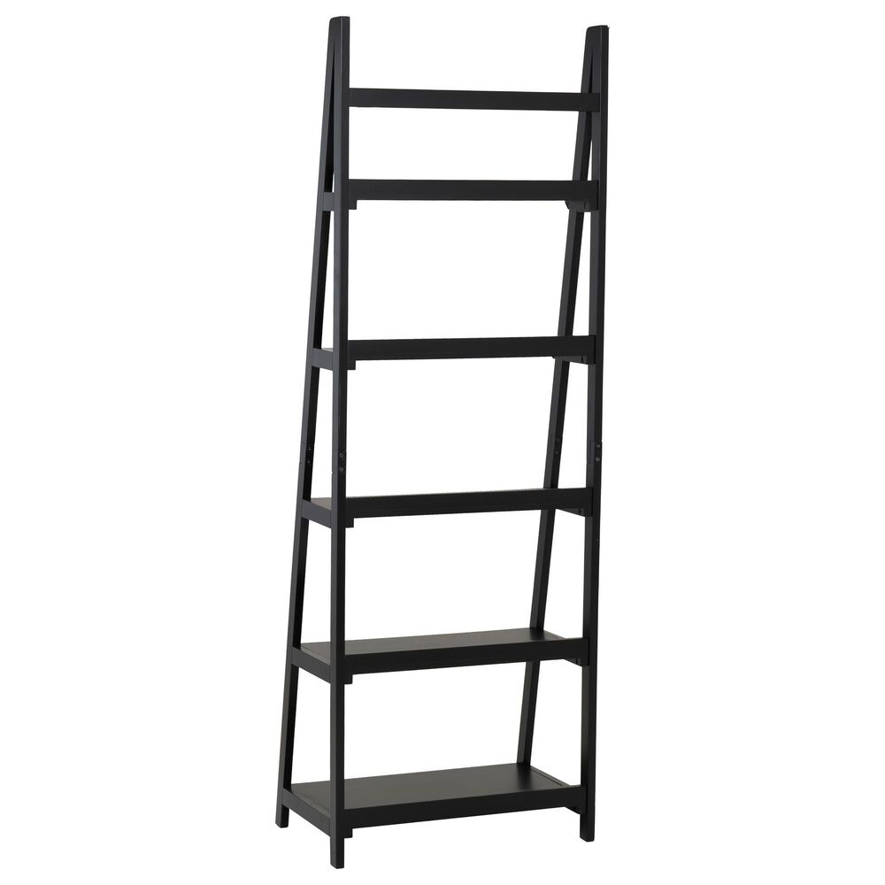 Linon Home Decor Charlotte 5-Shelf Ladder Bookcase in Black, , large