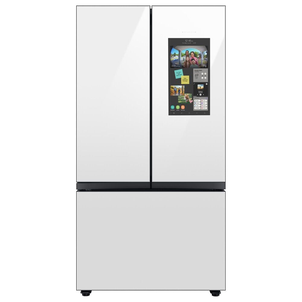 Samsung Bespoke 30 Cu. Ft. 3-Door French Door Refrigerator with Family Hub in White Glass Hub Panel Included - Additional Panels Sold Separately, , large