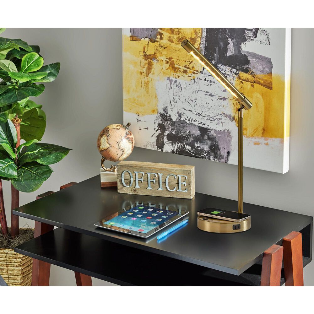 Adesso Dax LED Wireless Charging Desk Lamp in Antique Brass, , large