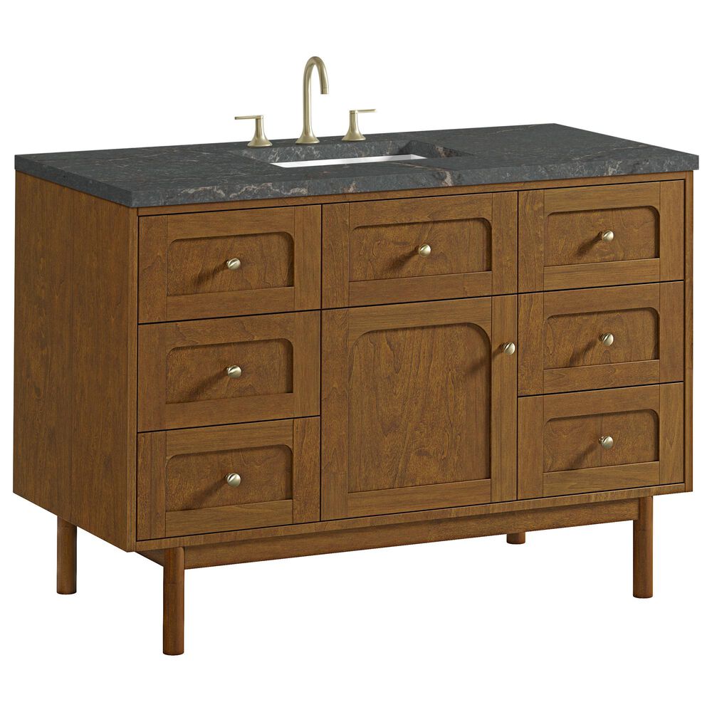 James Martin Laurent 48" Single Bathroom Vanity in Honey Oak with 3 cm Parisien Bleu Silestone Top, Rectangular Sink and FreePower Wireless Charger, , large