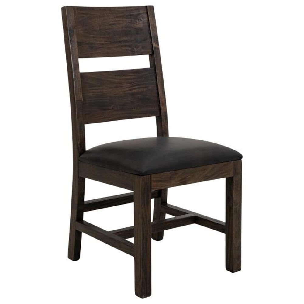 Fallridge Dark Teak Dining Side Chair in Stained Dark with Faux Leather Seat, , large