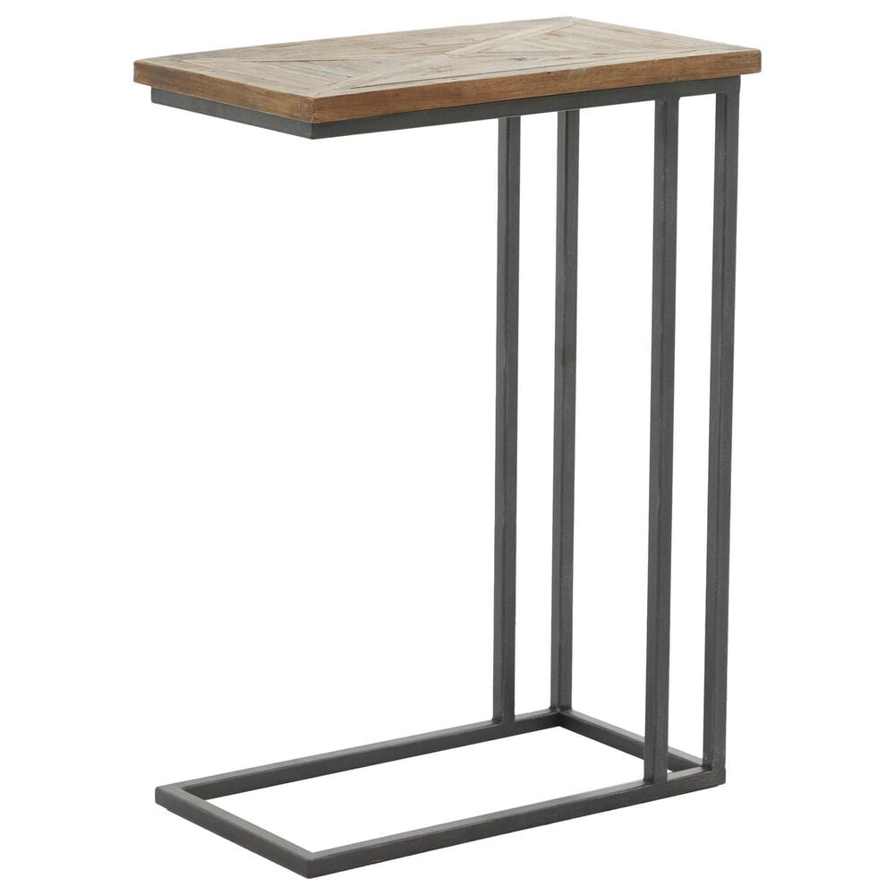 Maple and Jade C-Shaped Accent End Table in Distressed Brown and Black, , large