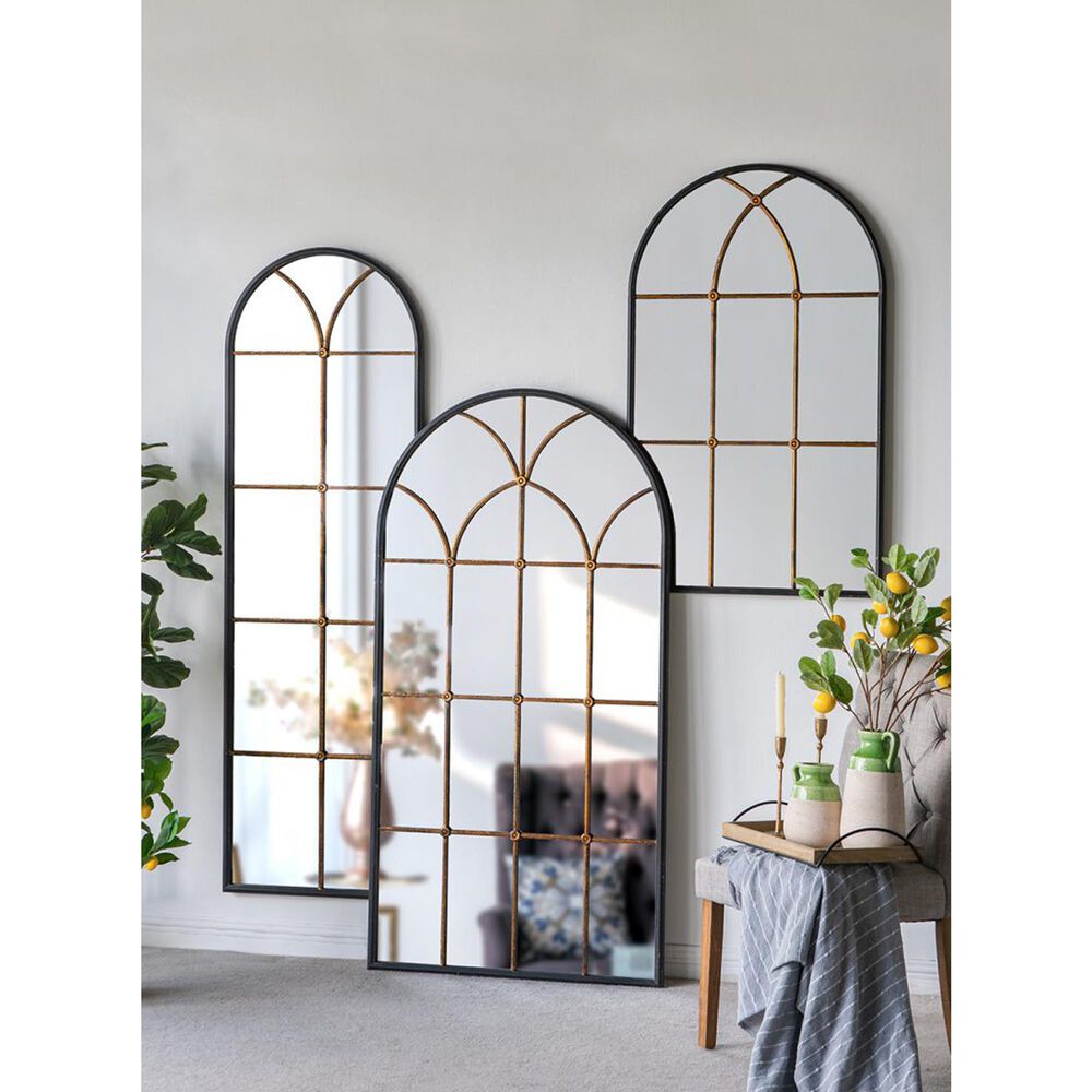 A&amp;B Home Arched Wall Mirror in Black and Gold, , large