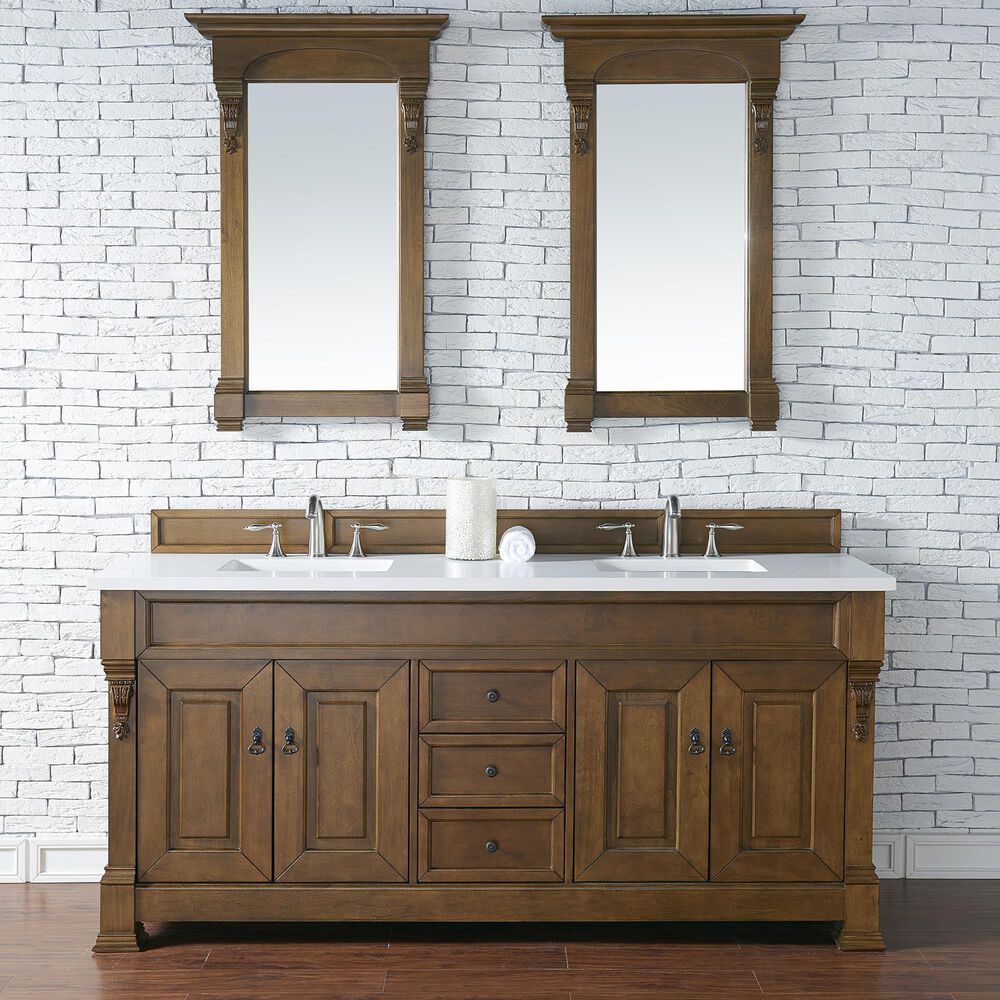 James Martin Vanities Brookfield 72&quot; Double Bathroom Vanity in Country Oak with 3 cm White Zeus Quartz Top and Rectangular Sinks, , large