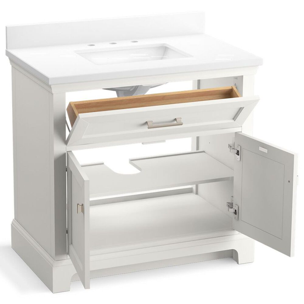 Kohler Charlemont 36&quot; Single Bathroom Vanity in White with 3 cm White Quartz Top and Rectangular Sink, , large