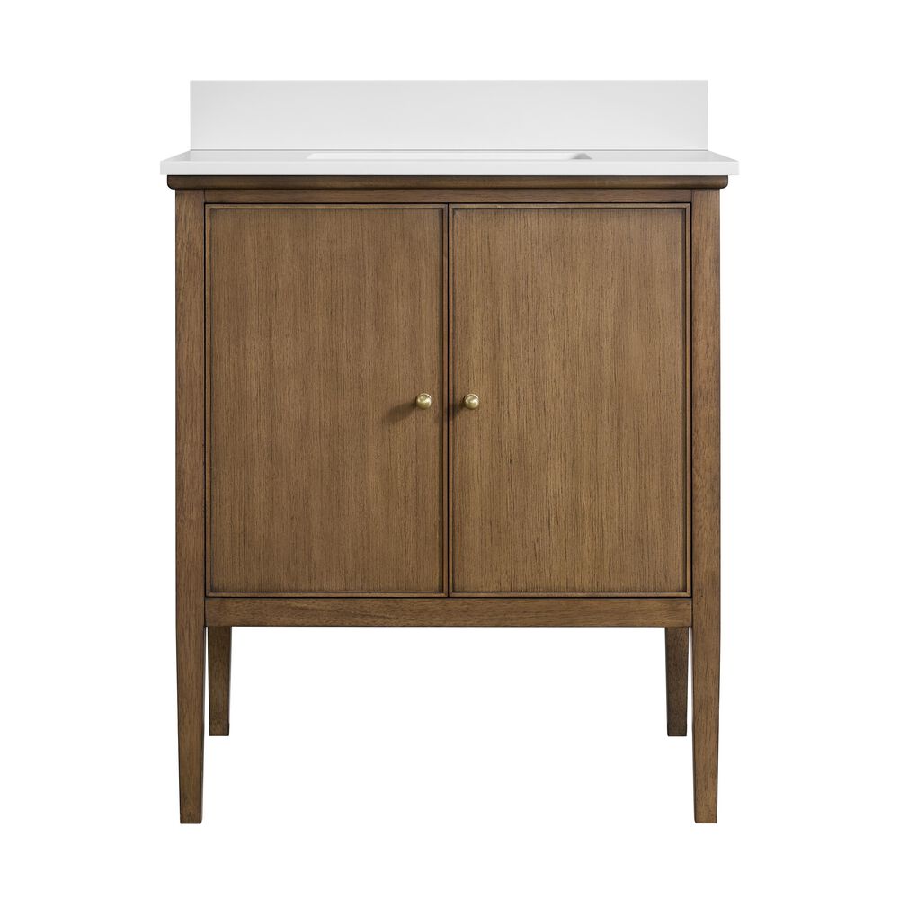 37B Heston 30" Single Bathroom Vanity in Kona with White Composite Stone Top and Backsplash, , large