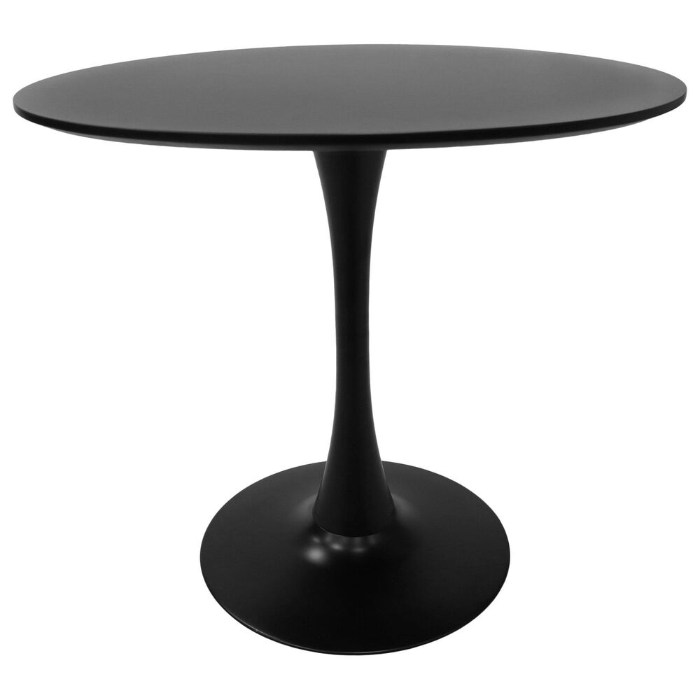 Leisuremod LeisureMod Bristol Mid-Century Modern Round Dining Table with a 31 Wood Top and Iron Pedestal Base with Gloss Finish for Kitchen and Dining Room, , large