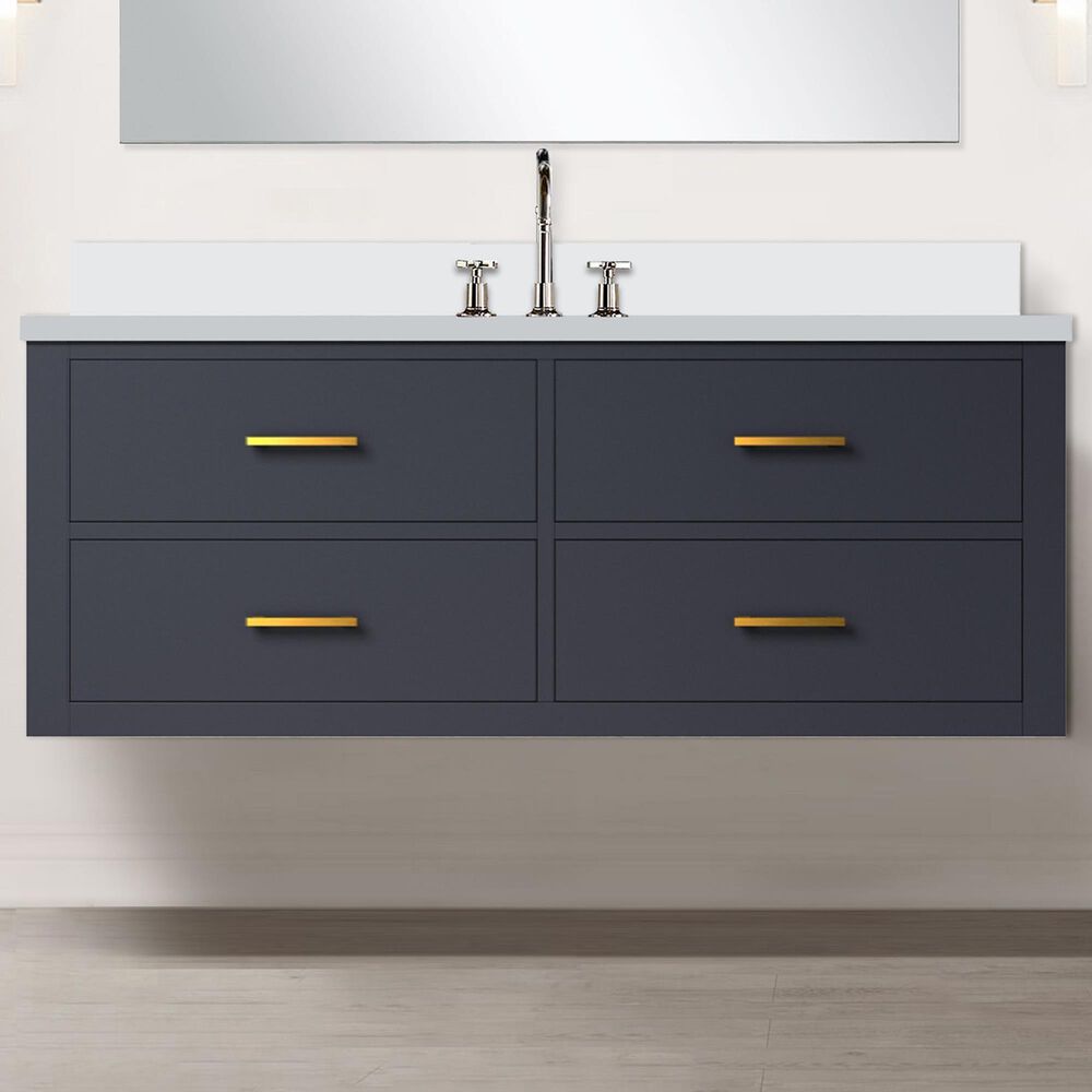 Lexora Home Castor 48&quot; Single Bathroom Vanity in Blue with 2 cm White Quartz Top and Rectangular Sink, , large
