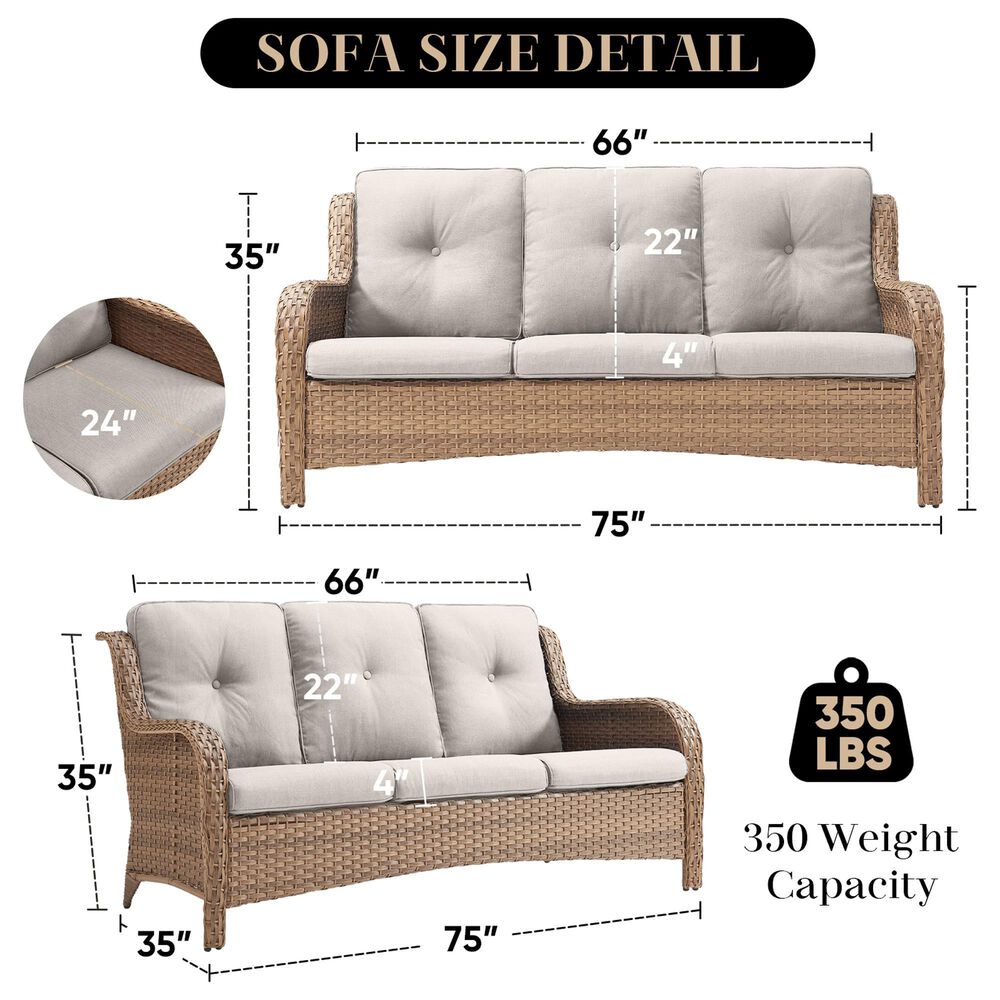 Sunwell Garden Outdoor Sofa with Yellow Rattan in Beige, , large
