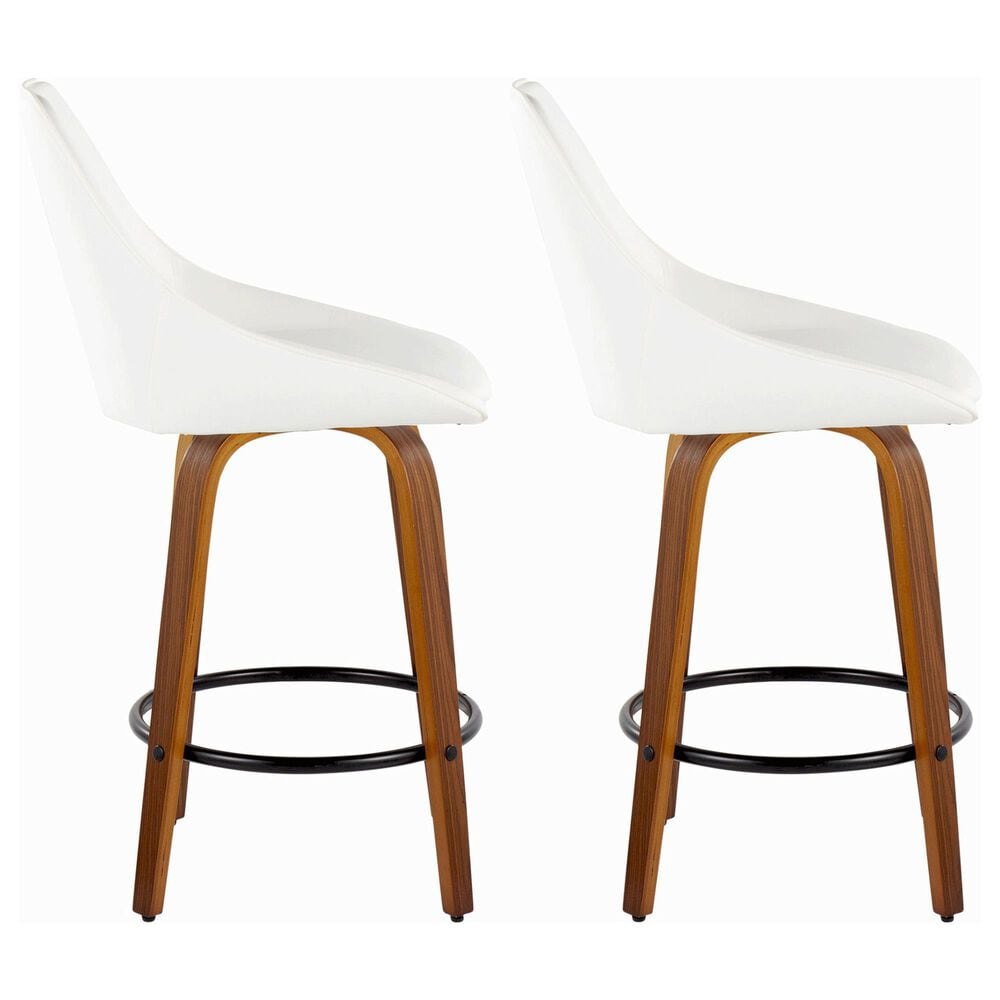 LumiSource Diana 26" Swivel Counter Stool with White Faux Leather Upholstery in Walnut and Black (Set of 2), , large