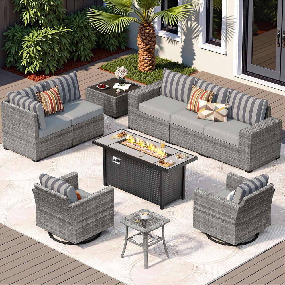HOMLUX 10-Piece Outdoor Patio Wicker Sectional Furniture Set in Black, , large