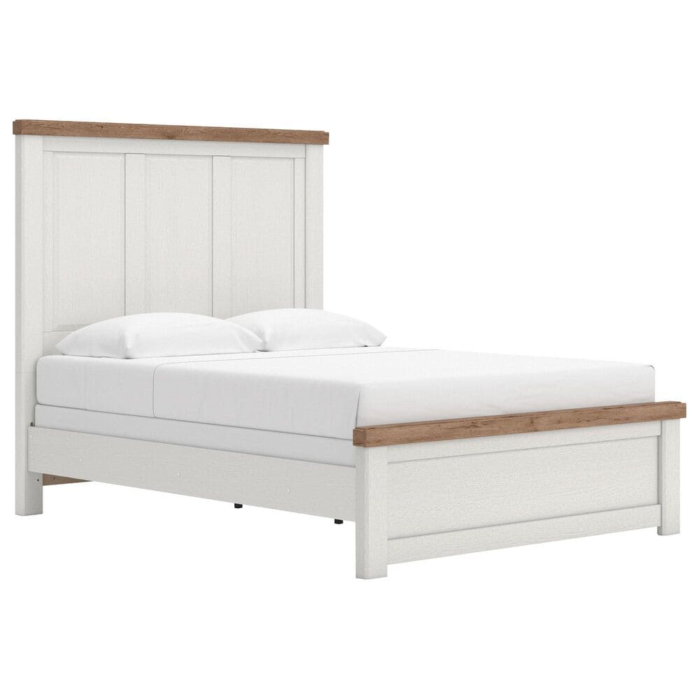 Ashley Rustic Queen Panel Bed in White and Brown, , large