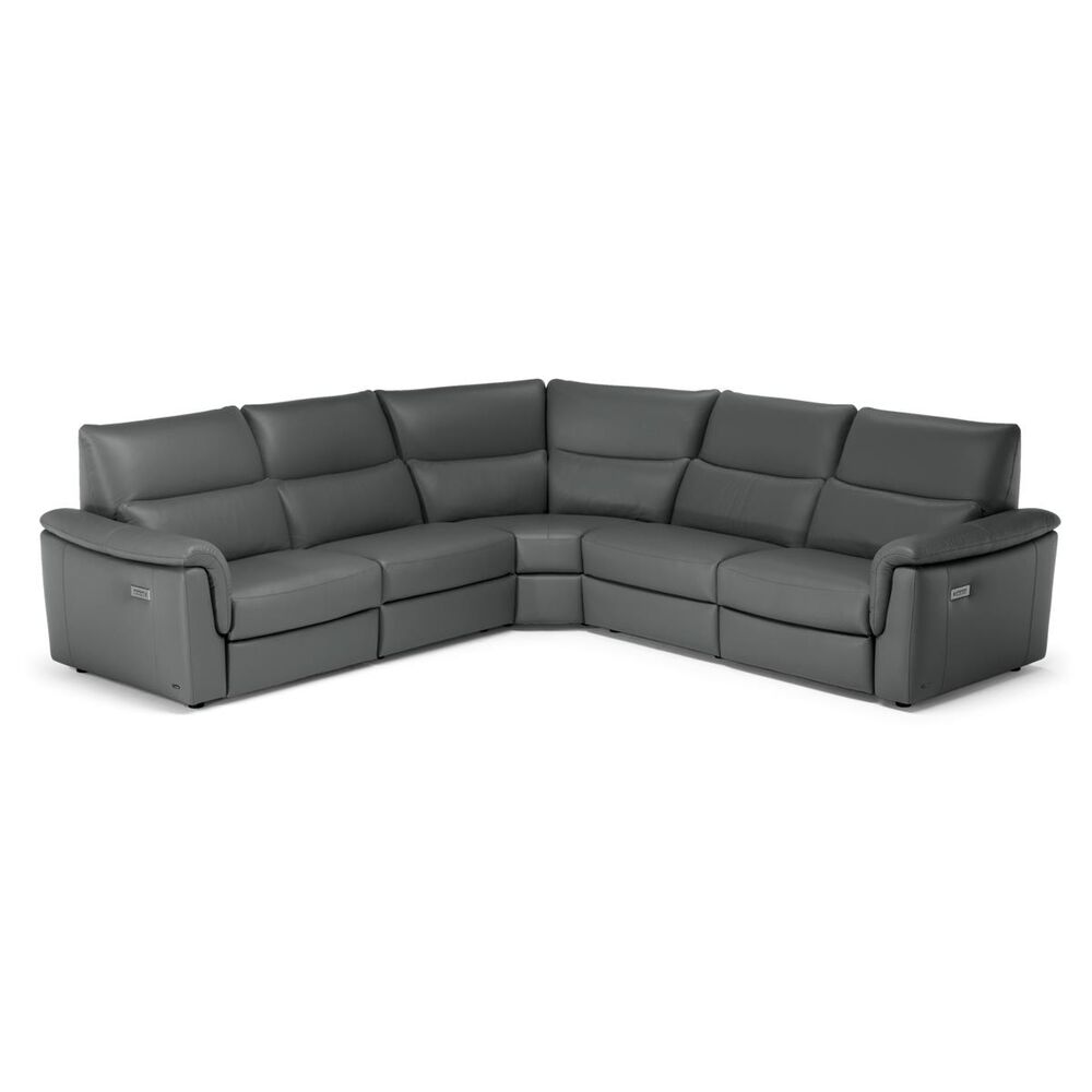 Natuzzi Editions Amorevole Triple Motion Leather Sectional in Steel Gray, , large