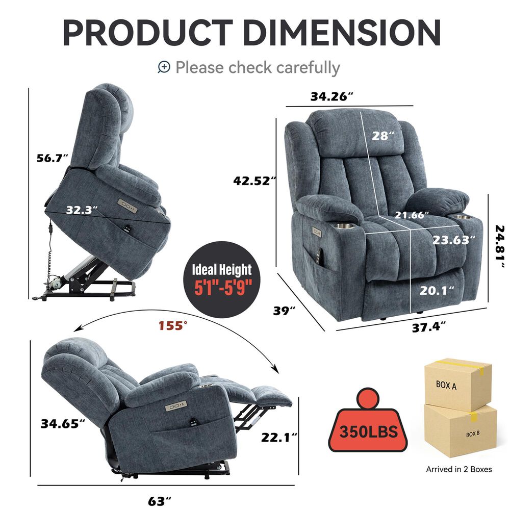Hearth and Haven Power Lift Recliner in Blue, , large
